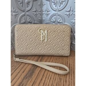 Steve Madden Tan Quilted Checkbook Cards Change Wristlet Wallet